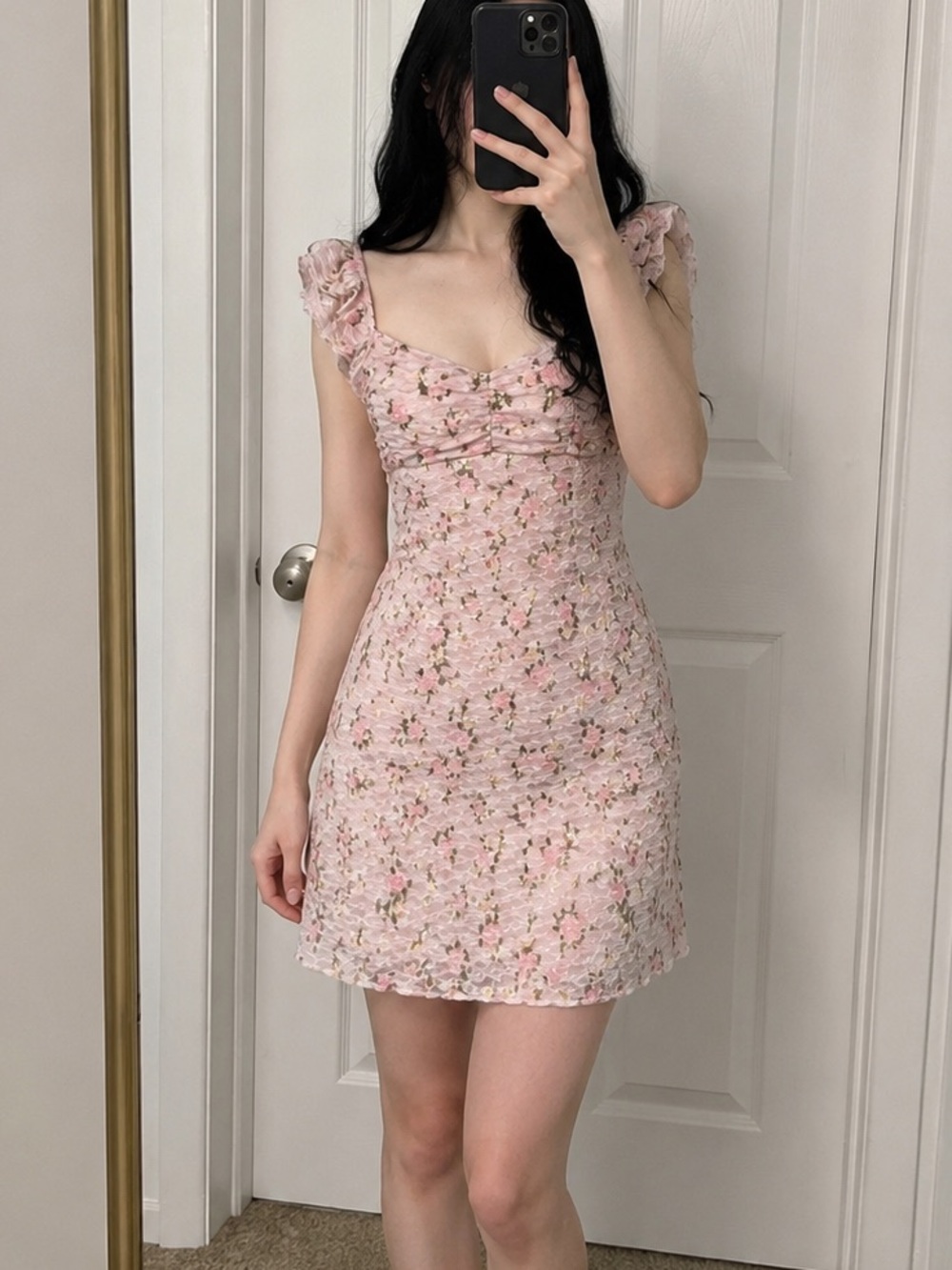 No Boundaries Blush Pink Floral Square-Neck Mini Dress